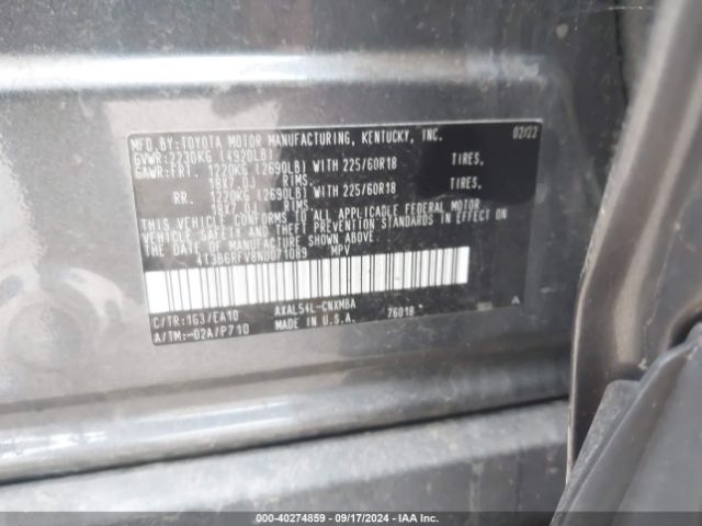 Photo 8 VIN: 4T3B6RFV8NU071089 - TOYOTA RAV4 