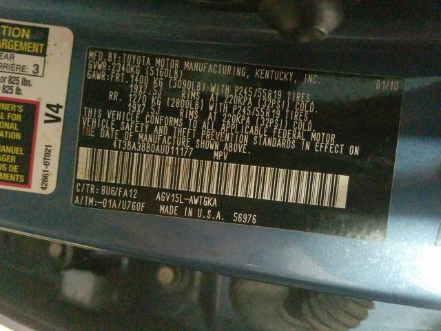 Photo 9 VIN: 4T3BA3BB0AU011177 - TOYOTA VENZA 