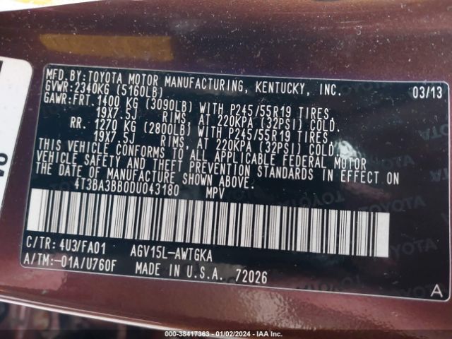 Photo 8 VIN: 4T3BA3BB0DU043180 - TOYOTA VENZA 