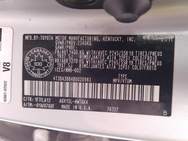 Photo 9 VIN: 4T3BA3BB4BU020983 - TOYOTA VENZA 