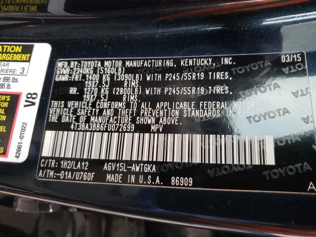 Photo 9 VIN: 4T3BA3BB6FU072699 - TOYOTA VENZA LE 