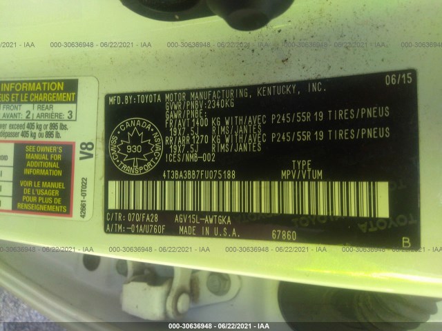 Photo 8 VIN: 4T3BA3BB7FU075188 - TOYOTA VENZA 