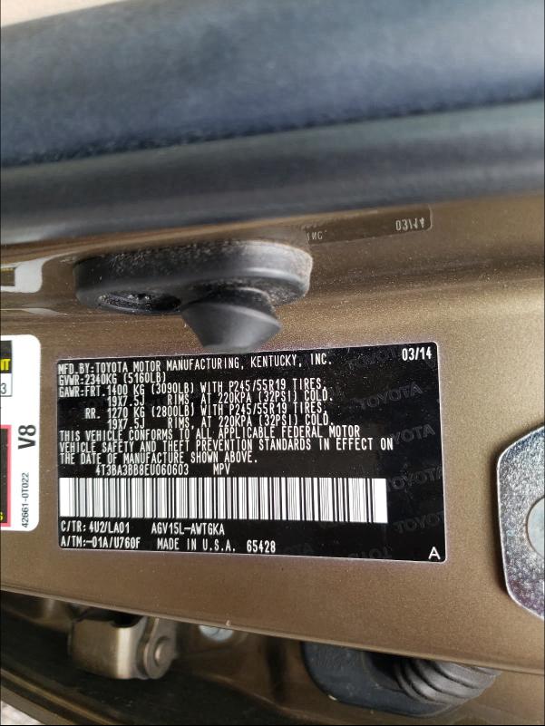 Photo 9 VIN: 4T3BA3BB8EU060603 - TOYOTA VENZA LE 