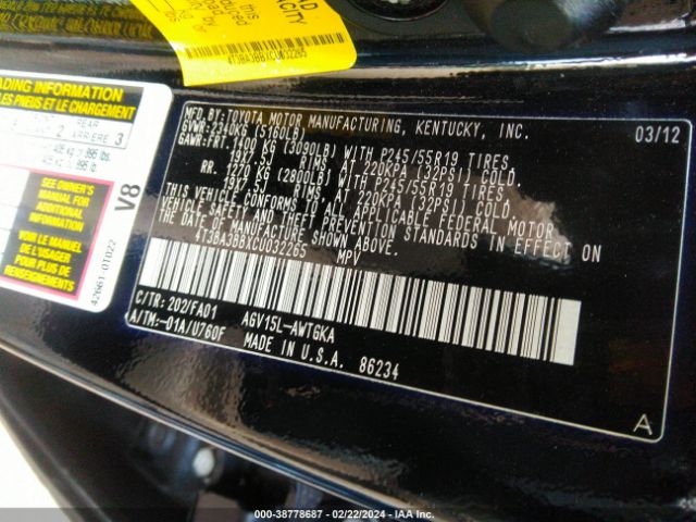 Photo 8 VIN: 4T3BA3BBXCU032265 - TOYOTA VENZA 