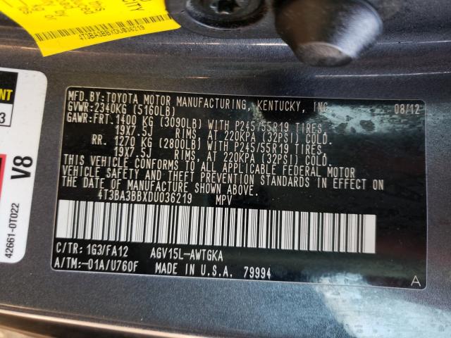 Photo 9 VIN: 4T3BA3BBXDU036219 - TOYOTA VENZA 