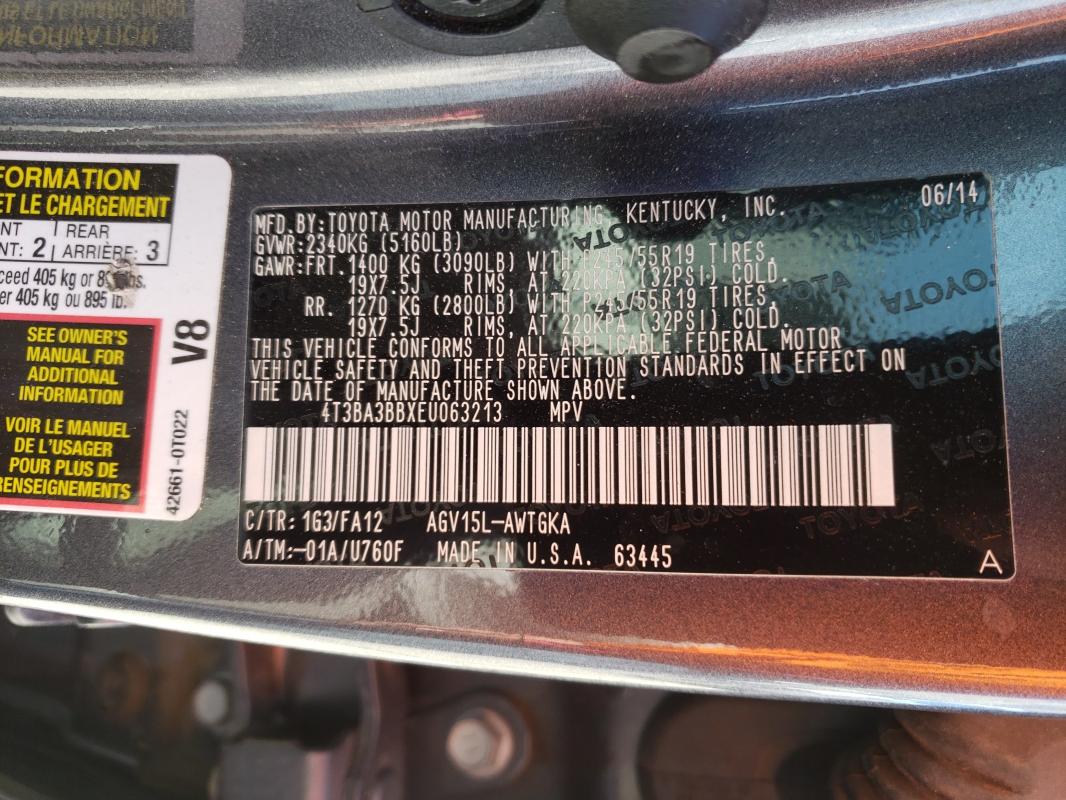 Photo 9 VIN: 4T3BA3BBXEU063213 - TOYOTA VENZA LE 