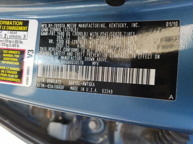 Photo 9 VIN: 4T3BK3BB0AU030518 - TOYOTA VENZA 