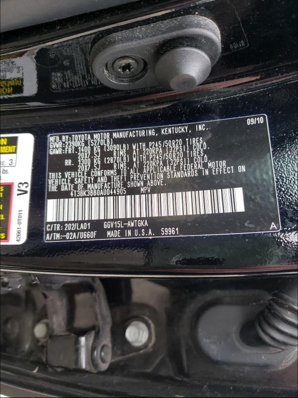 Photo 9 VIN: 4T3BK3BB0AU044905 - TOYOTA VENZA 