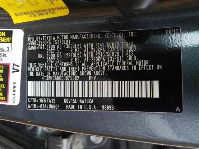 Photo 9 VIN: 4T3BK3BB0DU075382 - TOYOTA VENZA LE 