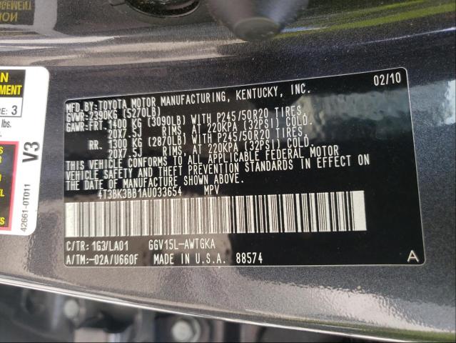 Photo 9 VIN: 4T3BK3BB1AU033654 - TOYOTA VENZA 