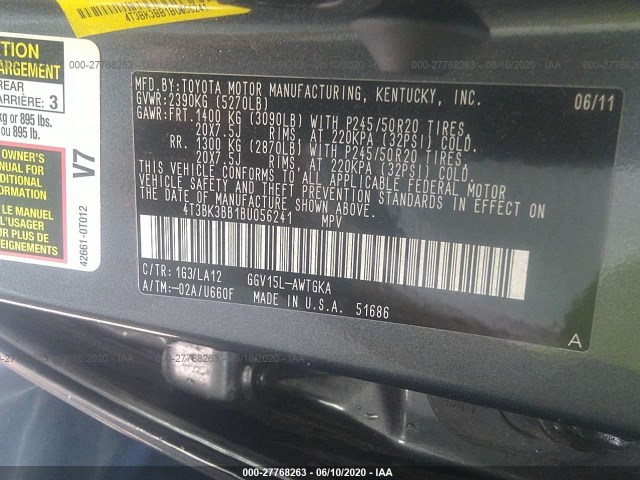 Photo 8 VIN: 4T3BK3BB1BU056241 - TOYOTA VENZA 