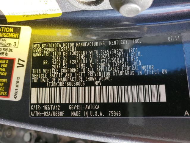 Photo 13 VIN: 4T3BK3BB1BU058006 - TOYOTA VENZA 