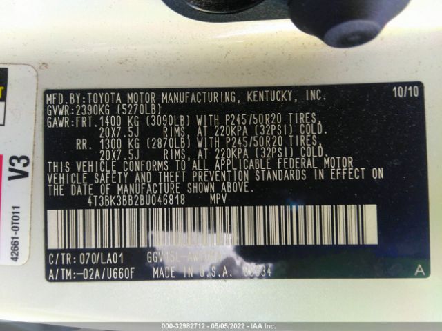 Photo 8 VIN: 4T3BK3BB2BU046818 - TOYOTA VENZA 