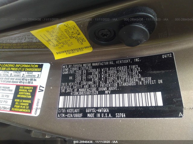 Photo 8 VIN: 4T3BK3BB2CU072529 - TOYOTA VENZA 