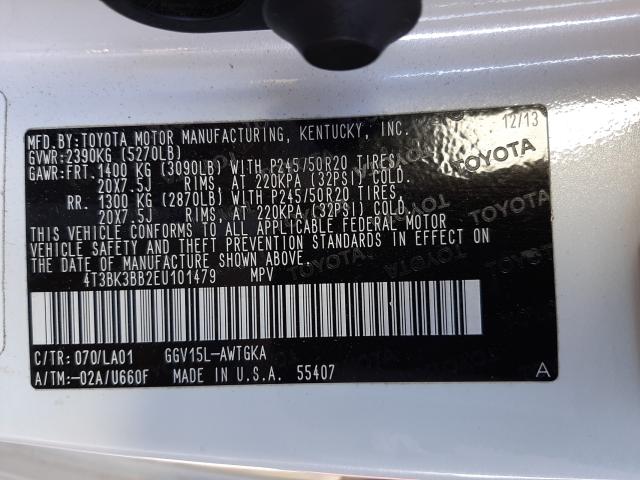 Photo 9 VIN: 4T3BK3BB2EU101479 - TOYOTA VENZA LE 