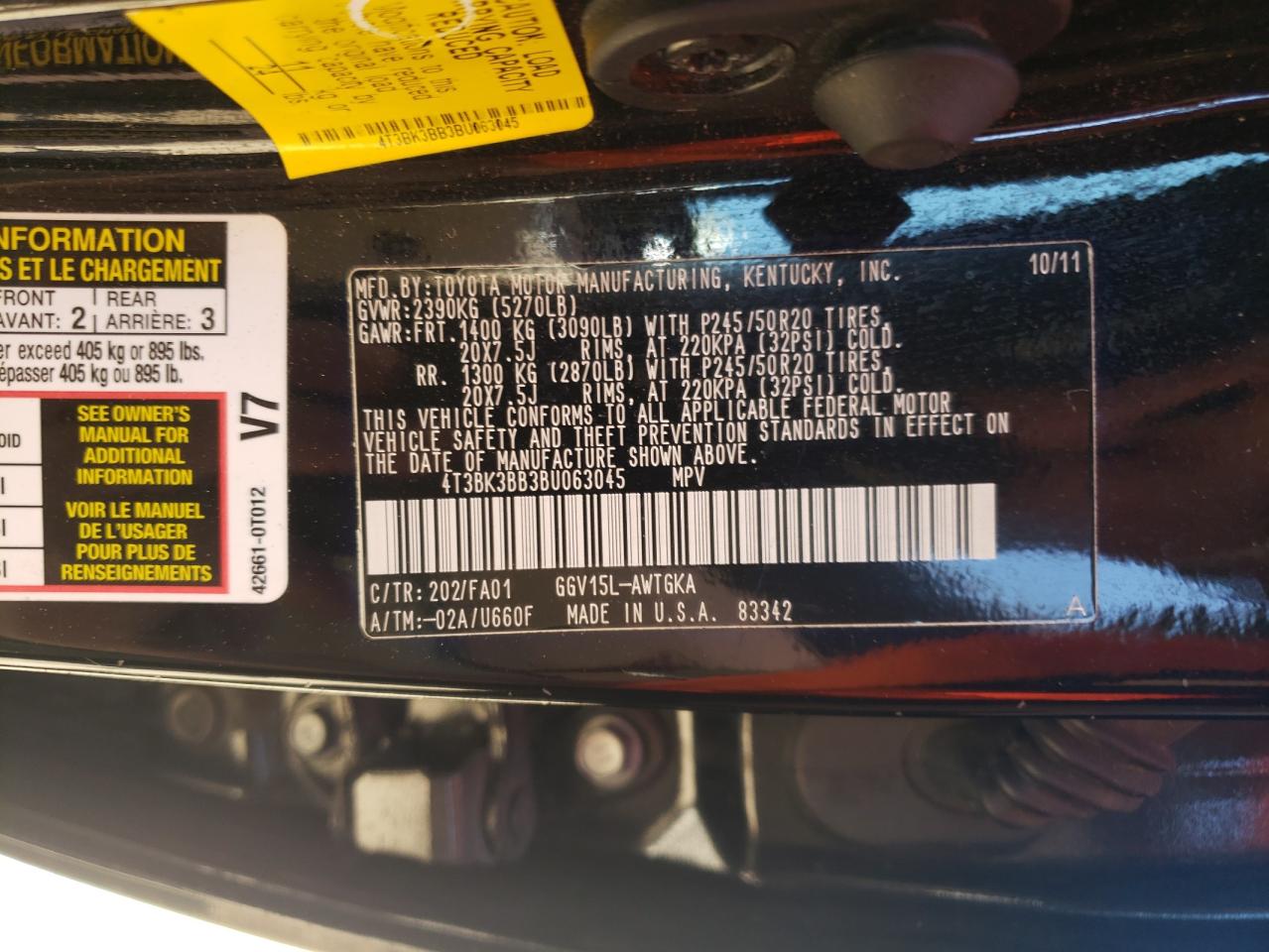 Photo 12 VIN: 4T3BK3BB3BU063045 - TOYOTA VENZA 