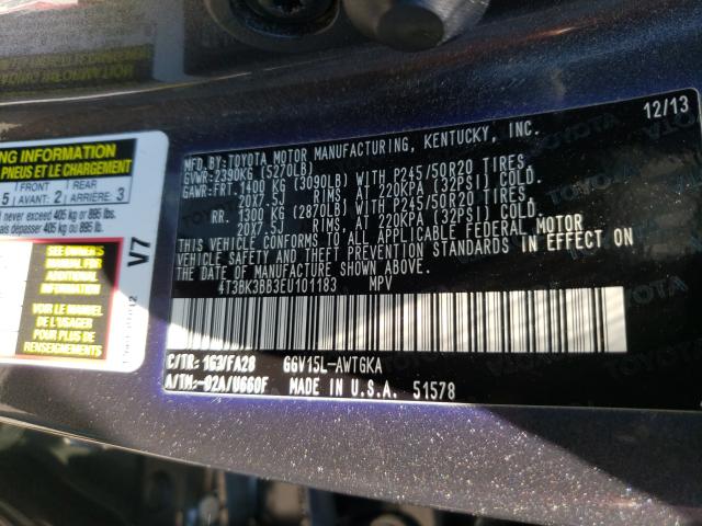 Photo 9 VIN: 4T3BK3BB3EU101183 - TOYOTA VENZA LE 