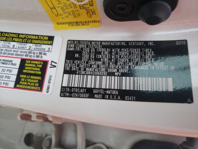 Photo 9 VIN: 4T3BK3BB4CU069292 - TOYOTA VENZA LE 