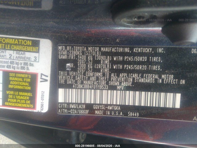 Photo 8 VIN: 4T3BK3BB4FU119533 - TOYOTA VENZA 