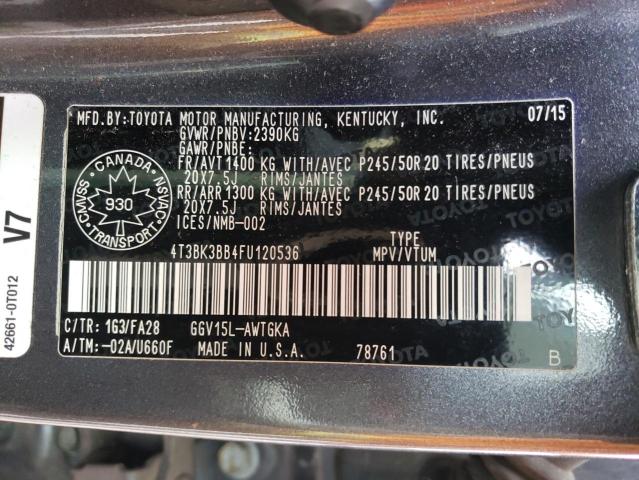 Photo 12 VIN: 4T3BK3BB4FU120536 - TOYOTA VENZA 