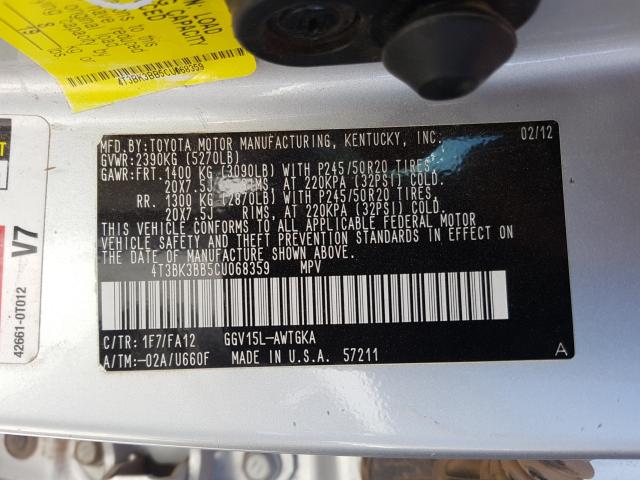 Photo 9 VIN: 4T3BK3BB5CU068359 - TOYOTA VENZA LE 