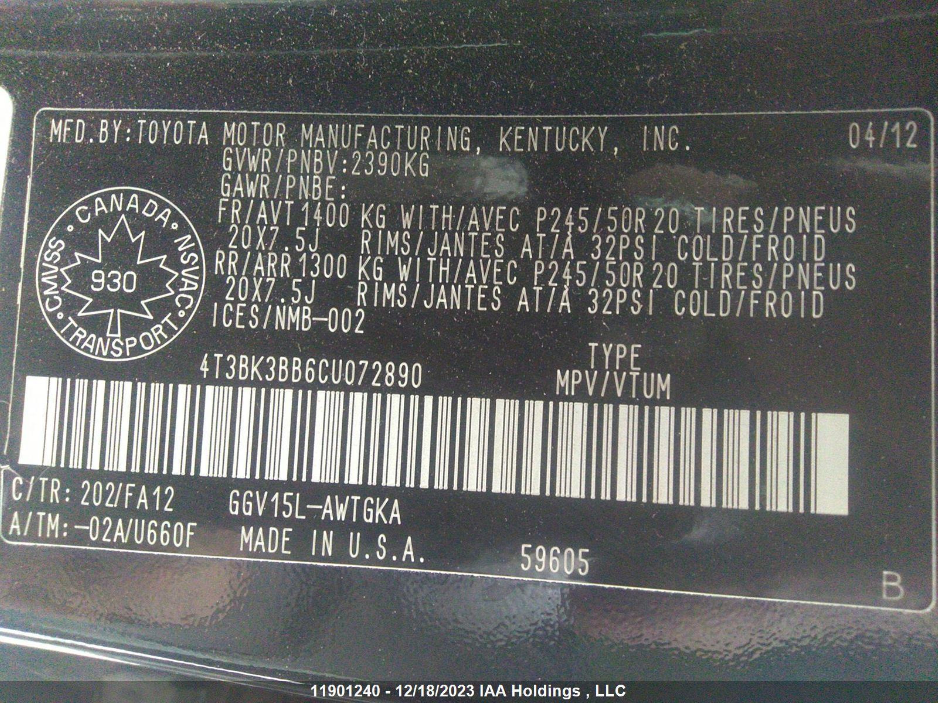 Photo 8 VIN: 4T3BK3BB6CU072890 - TOYOTA VENZA 