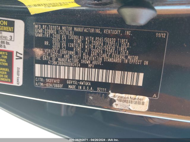 Photo 8 VIN: 4T3BK3BB6DU083454 - TOYOTA VENZA 