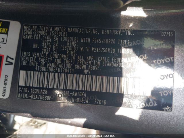 Photo 8 VIN: 4T3BK3BB6FU120411 - TOYOTA VENZA 