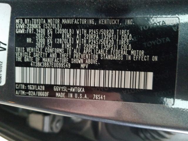 Photo 9 VIN: 4T3BK3BB7EU099549 - TOYOTA VENZA LE 