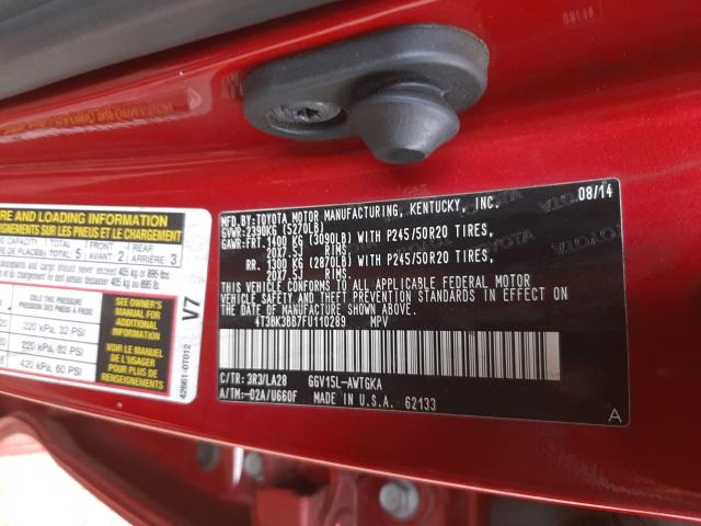 Photo 9 VIN: 4T3BK3BB7FU110289 - TOYOTA VENZA LE 