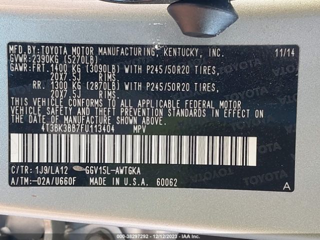 Photo 8 VIN: 4T3BK3BB7FU113404 - TOYOTA VENZA 