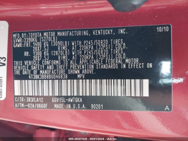 Photo 8 VIN: 4T3BK3BB8BU046838 - TOYOTA VENZA 