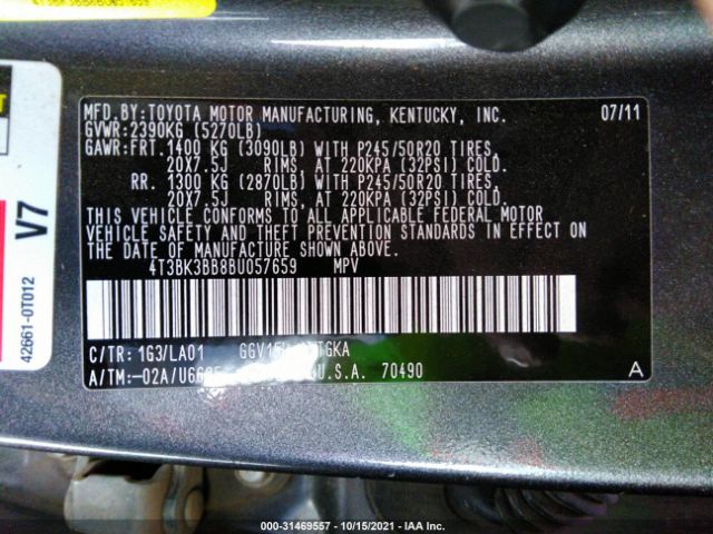 Photo 8 VIN: 4T3BK3BB8BU057659 - TOYOTA VENZA 