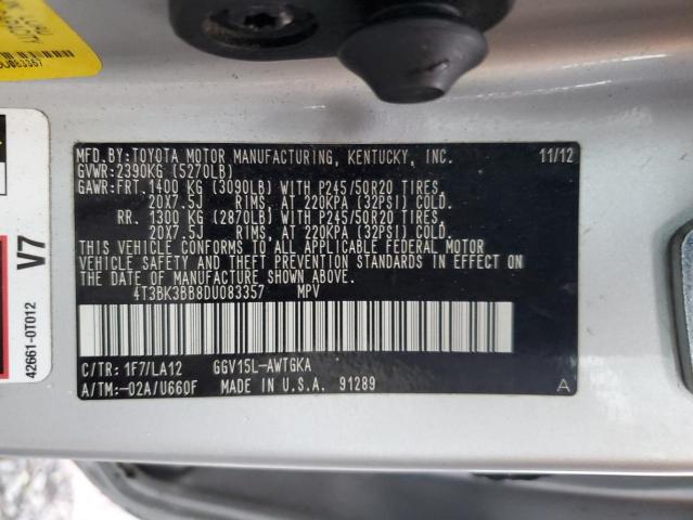 Photo 12 VIN: 4T3BK3BB8DU083357 - TOYOTA VENZA LE 