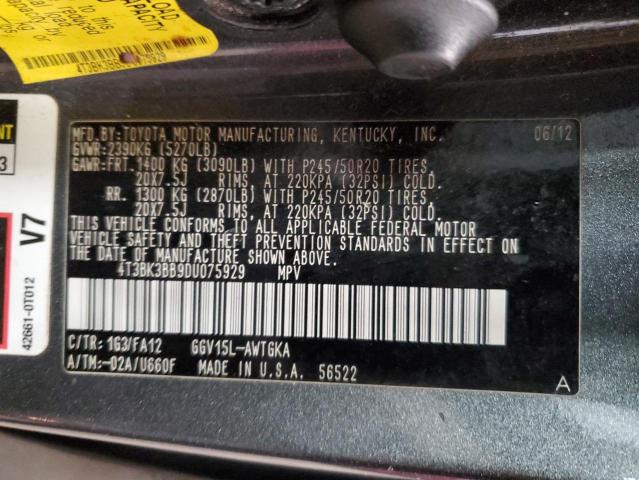 Photo 12 VIN: 4T3BK3BB9DU075929 - TOYOTA VENZA 