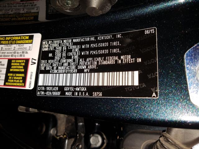 Photo 9 VIN: 4T3BK3BB9FU119589 - TOYOTA VENZA LE 