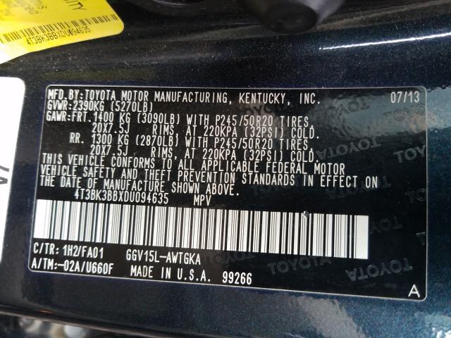 Photo 9 VIN: 4T3BK3BBXDU094635 - TOYOTA VENZA LE 