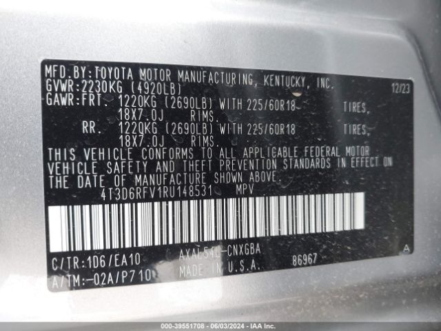 Photo 8 VIN: 4T3D6RFV1RU148531 - TOYOTA RAV4 