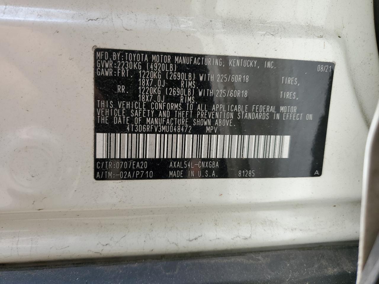 Photo 13 VIN: 4T3D6RFV3MU048472 - TOYOTA RAV 4 