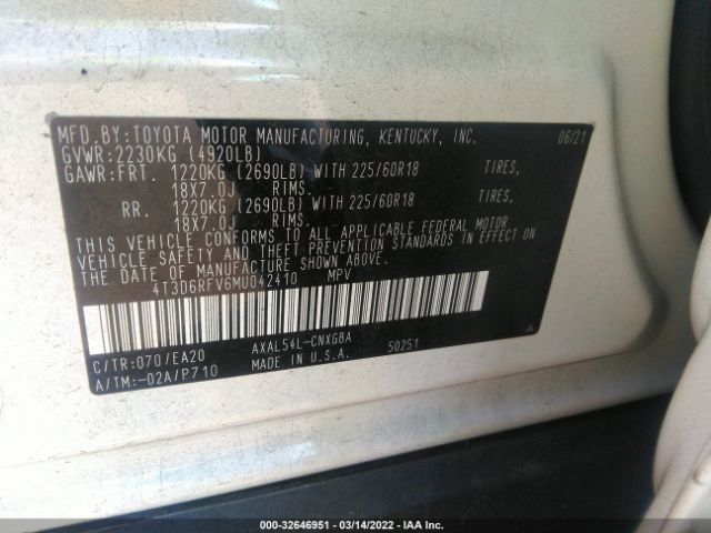 Photo 8 VIN: 4T3D6RFV6MU042410 - TOYOTA RAV4 