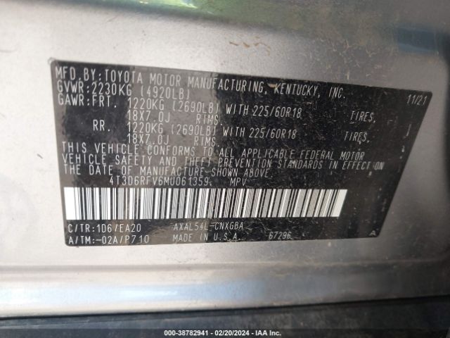 Photo 8 VIN: 4T3D6RFV6MU061359 - TOYOTA RAV4 