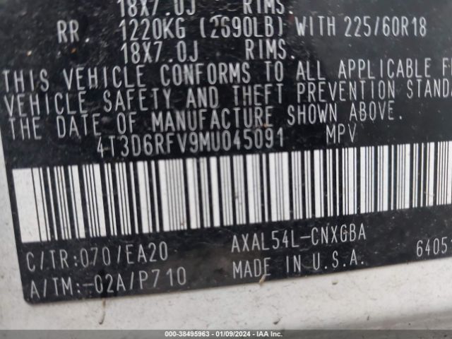 Photo 8 VIN: 4T3D6RFV9MU045091 - TOYOTA RAV4 