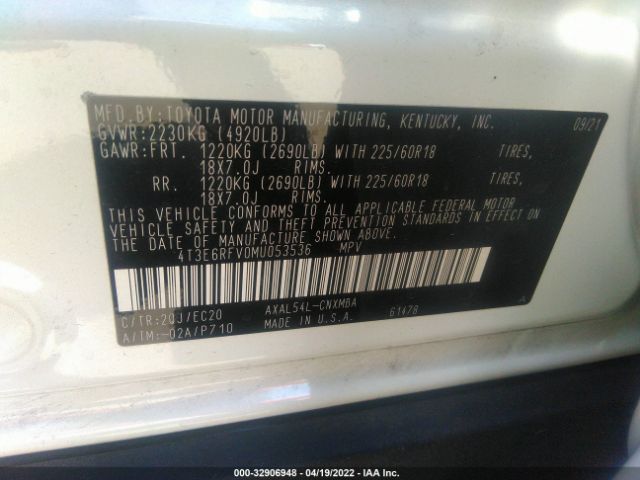 Photo 8 VIN: 4T3E6RFV0MU053536 - TOYOTA RAV4 