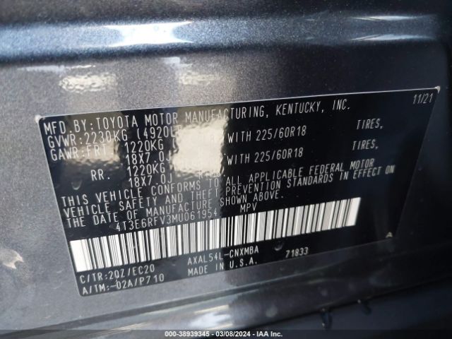 Photo 8 VIN: 4T3E6RFV3MU061954 - TOYOTA RAV4 