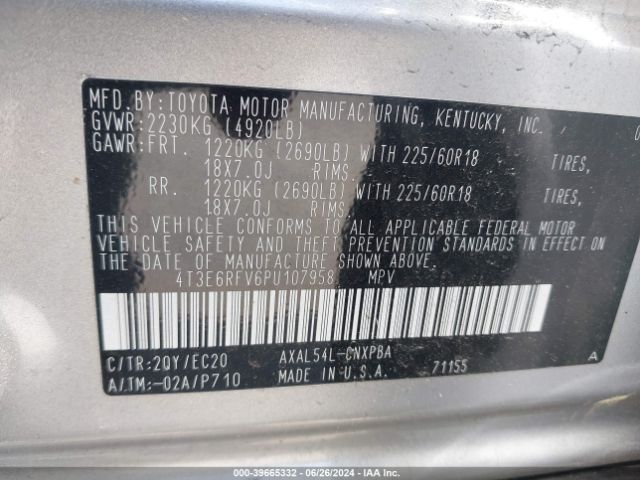 Photo 8 VIN: 4T3E6RFV6PU107958 - TOYOTA RAV4 