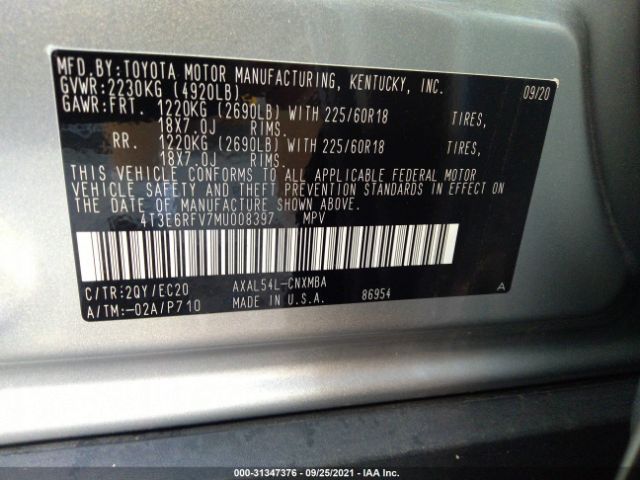 Photo 8 VIN: 4T3E6RFV7MU008397 - TOYOTA RAV4 