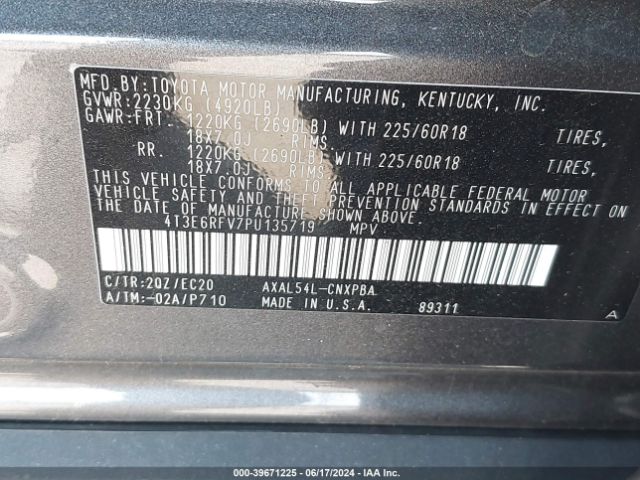 Photo 8 VIN: 4T3E6RFV7PU135719 - TOYOTA RAV4 