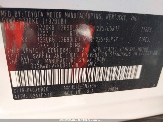 Photo 8 VIN: 4T3MWRFV7NU081508 - TOYOTA RAV4 