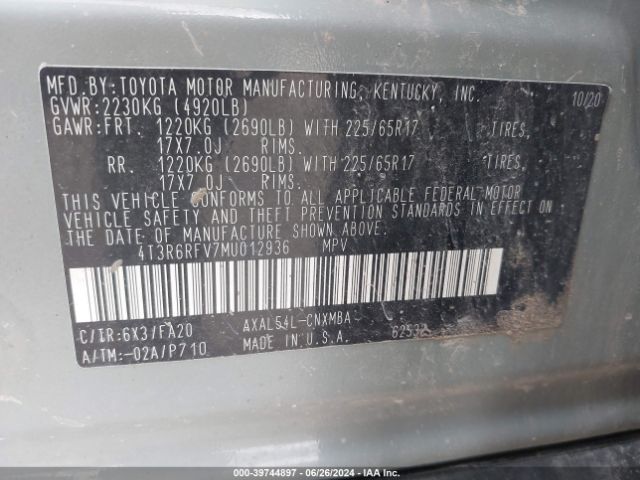 Photo 8 VIN: 4T3R6RFV7MU012936 - TOYOTA RAV4 