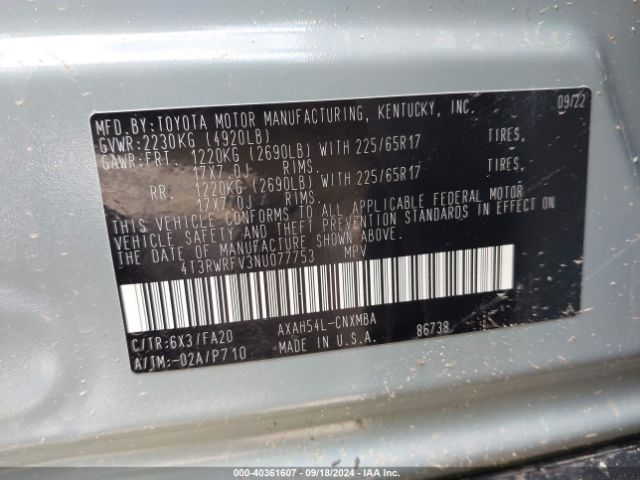 Photo 8 VIN: 4T3RWRFV3NU077753 - TOYOTA RAV4 